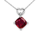 1.65 Carat (ctw) Cushion-Cut Natural Ruby Pendant Necklace in 14K White Gold with Chain
